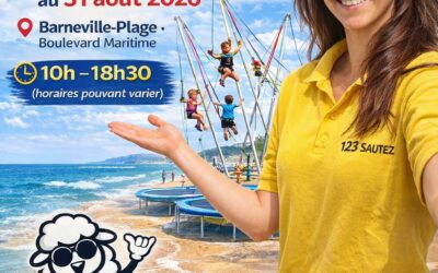 Et voilà, la saison d’été 2026 est lancée à Barneville-Plage avec Le trampoline élastique XXL !!